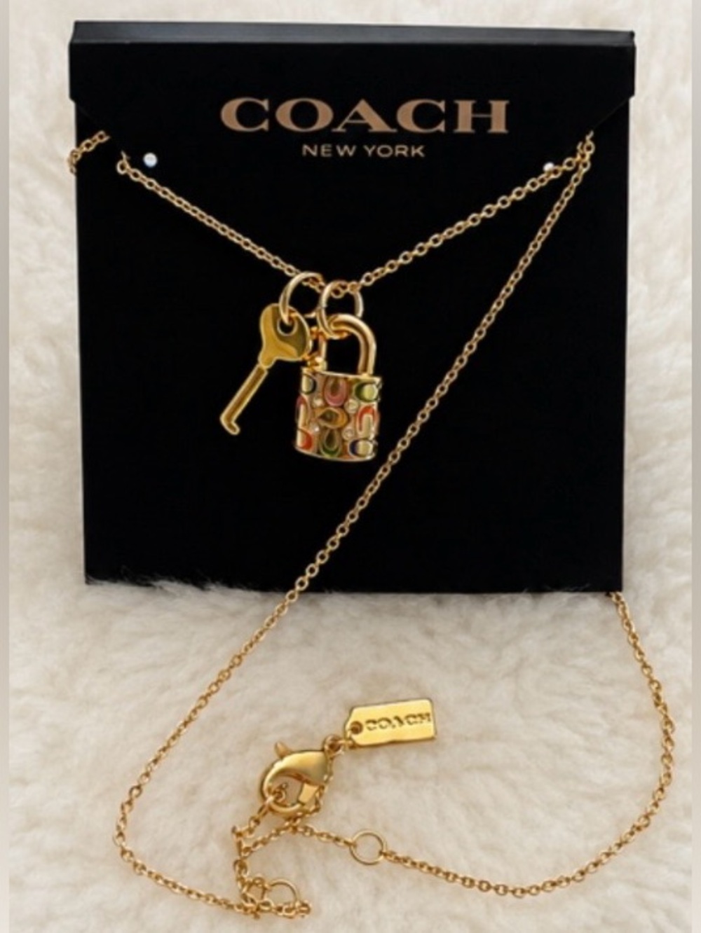 Coach Gold-Tone Padlock & Key Multi-Accent Necklace